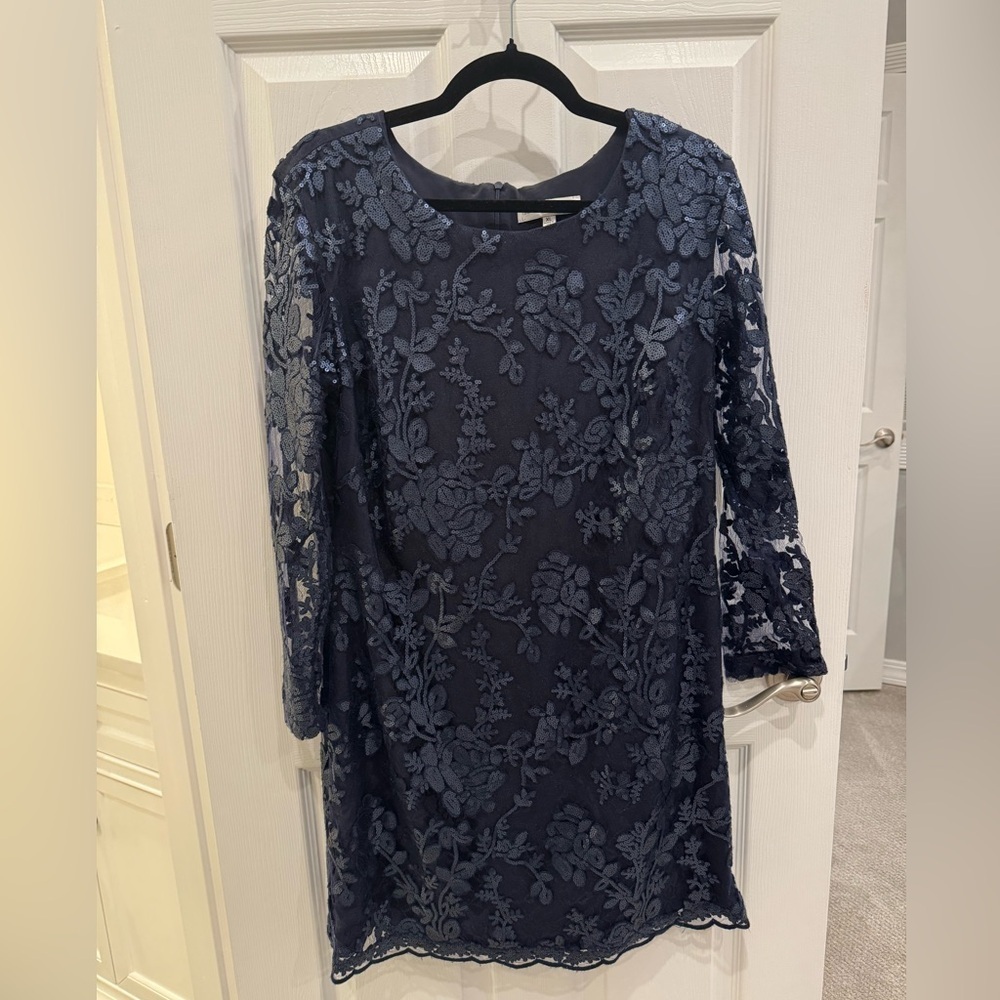 Dress the Population Midnight Blue Sequins Lace Long Sleeve Dress